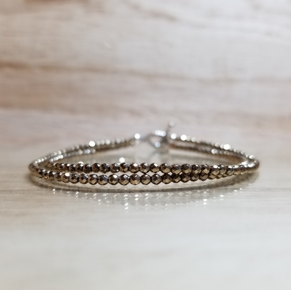 Double Row Antiqued Gold Hematite Faceted Bracelet